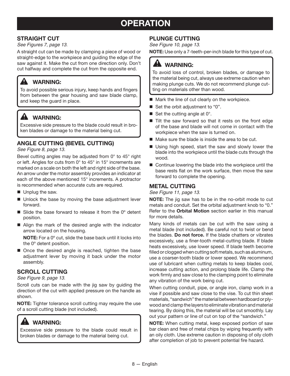 Operation | Ryobi JS481L User Manual | Page 8 / 32