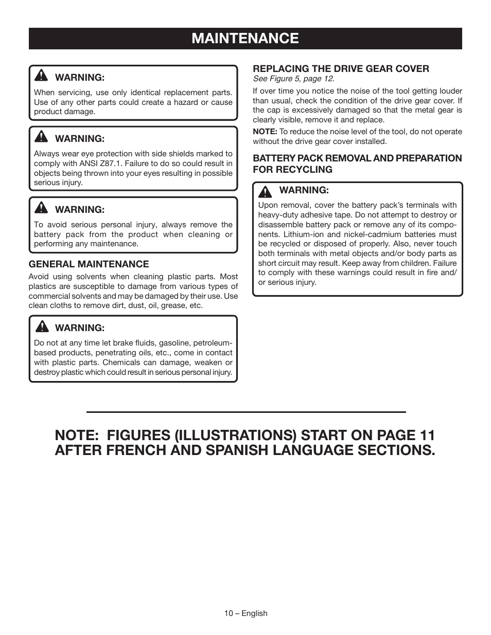 Maintenance | Ryobi P246 User Manual | Page 10 / 32