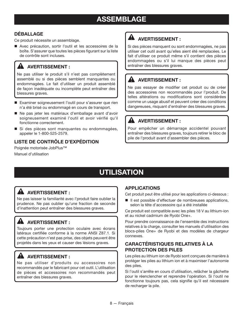 Utilisation, Assemblage | Ryobi P246 User Manual | Page 17 / 32