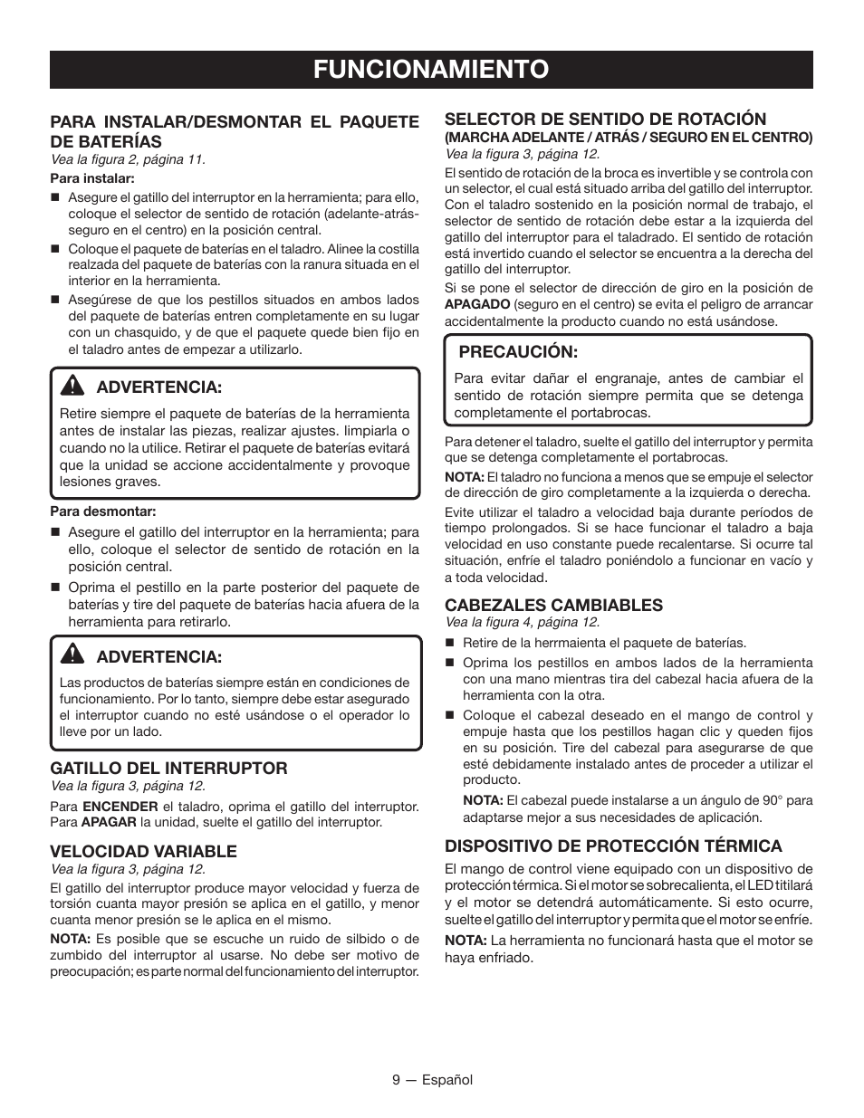 Funcionamiento | Ryobi P246 User Manual | Page 27 / 32