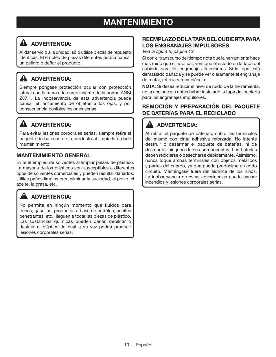 Mantenimiento | Ryobi P246 User Manual | Page 28 / 32
