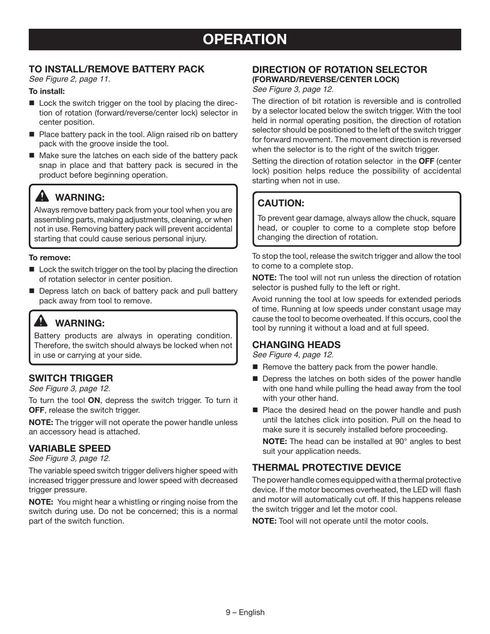 Operation | Ryobi P246 User Manual | Page 9 / 32