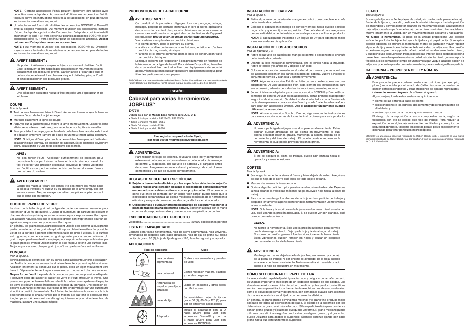 Cabezal para varias herramientas jobplus, P570 | Ryobi P570 User Manual | Page 2 / 2