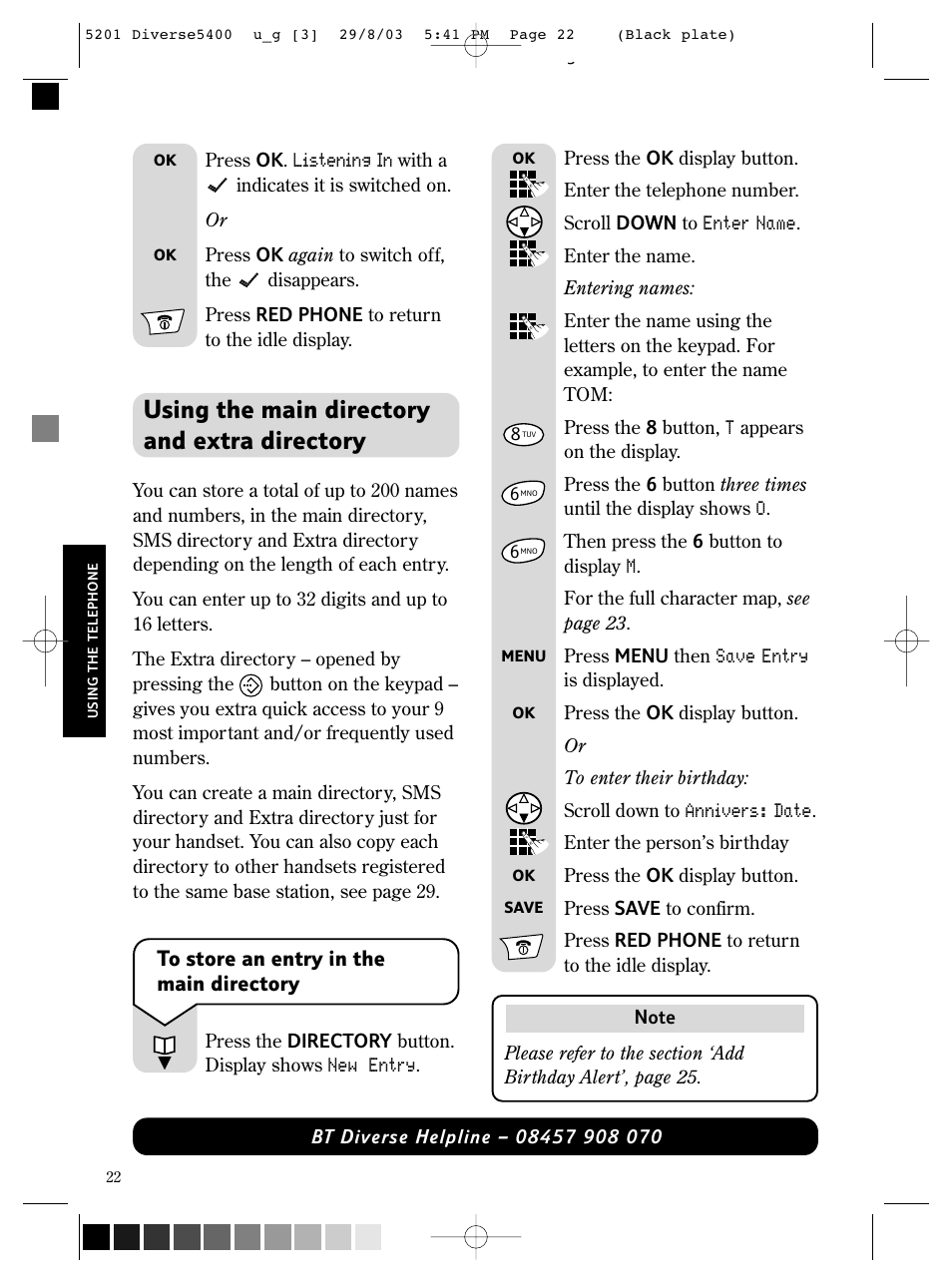 Using the main directory and extra directory | BT DIVERSE 5400 User Manual | Page 24 / 65