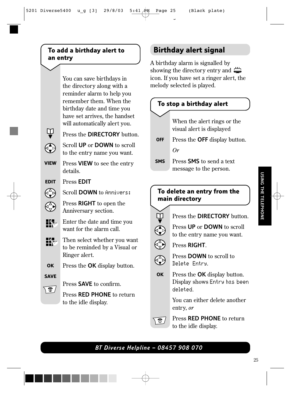 Birthday alert signal | BT DIVERSE 5400 User Manual | Page 27 / 65