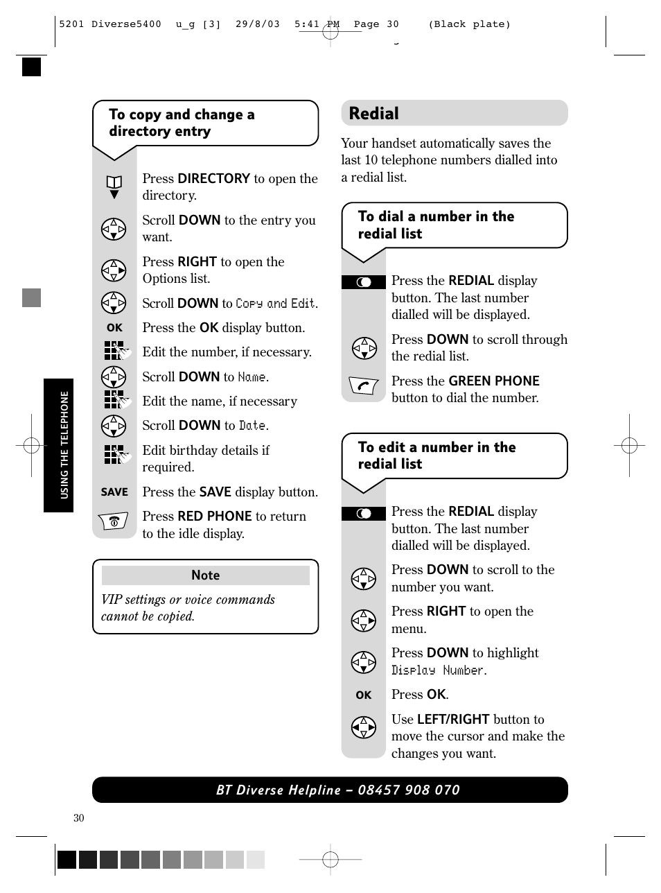 Redial | BT DIVERSE 5400 User Manual | Page 32 / 65