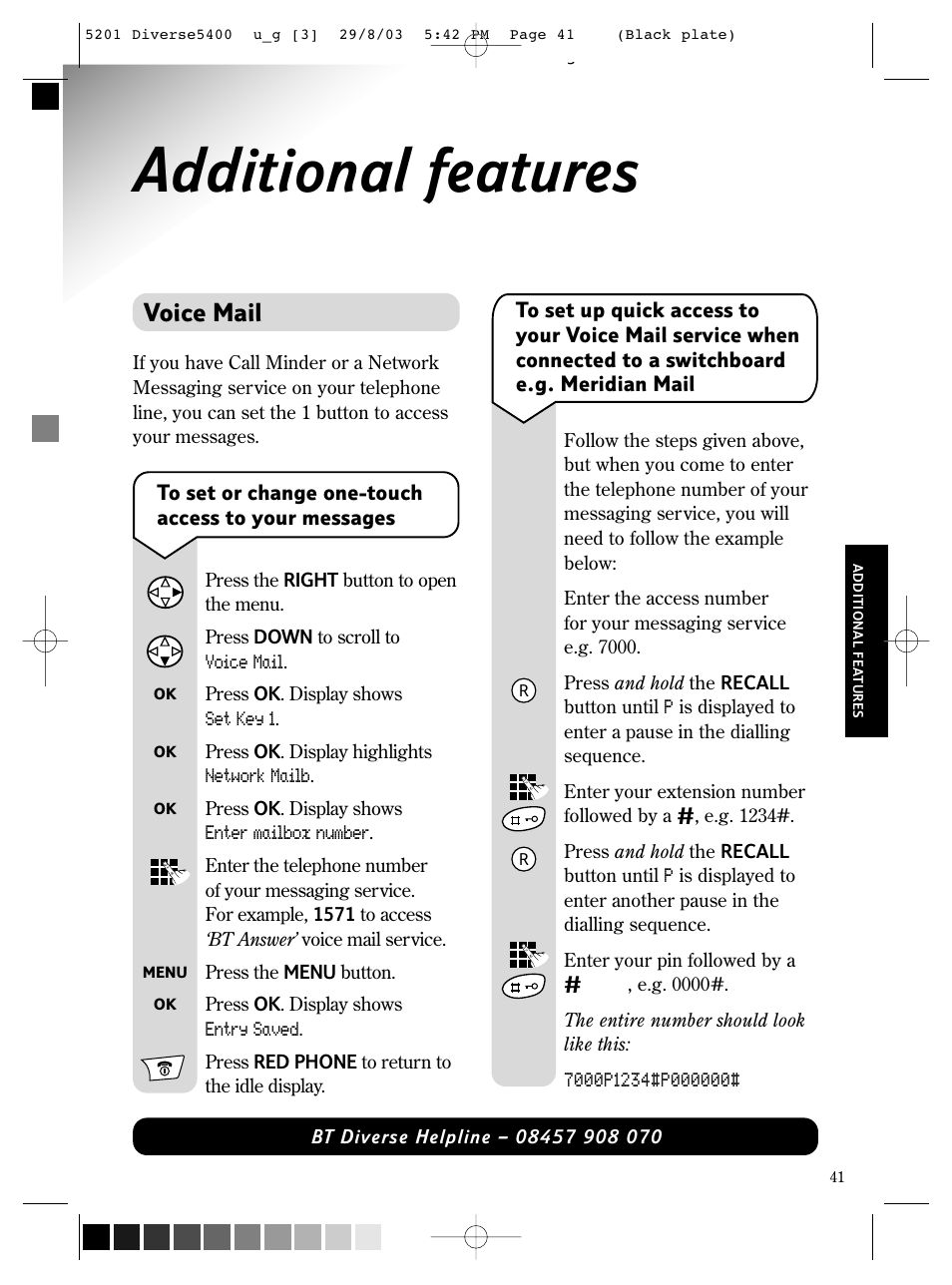 Additional features, Voice mail | BT DIVERSE 5400 User Manual | Page 43 / 65