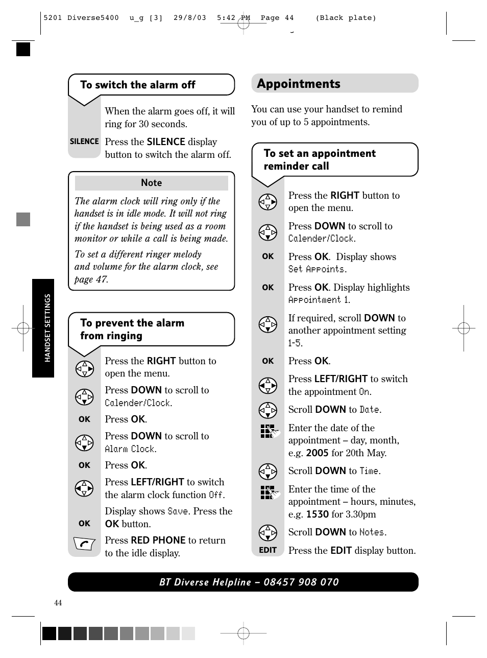 Appointments | BT DIVERSE 5400 User Manual | Page 46 / 65