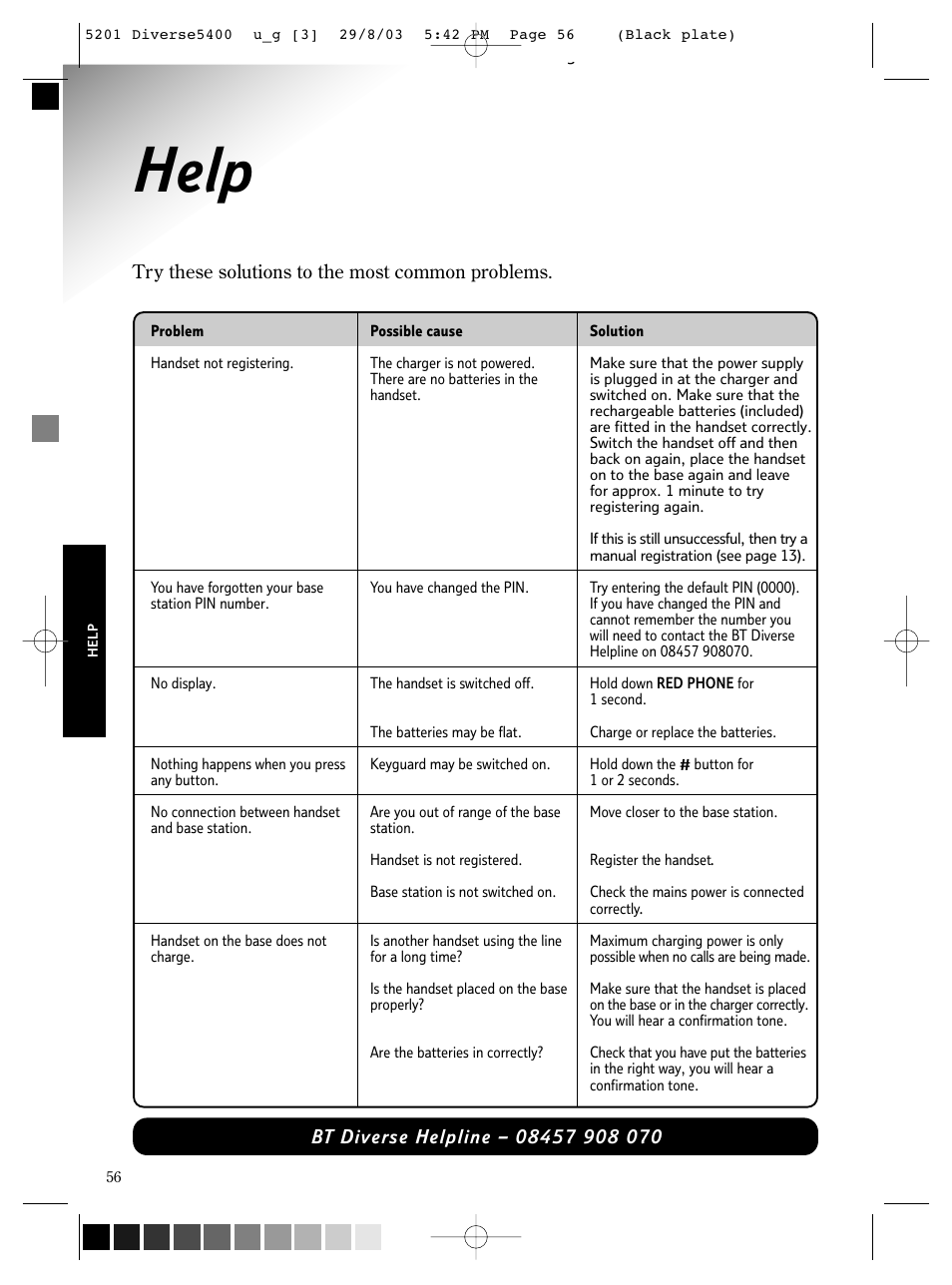 Help | BT DIVERSE 5400 User Manual | Page 58 / 65