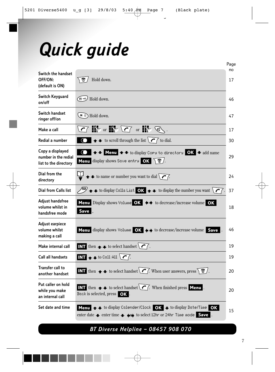 Quick guide | BT DIVERSE 5400 User Manual | Page 9 / 65