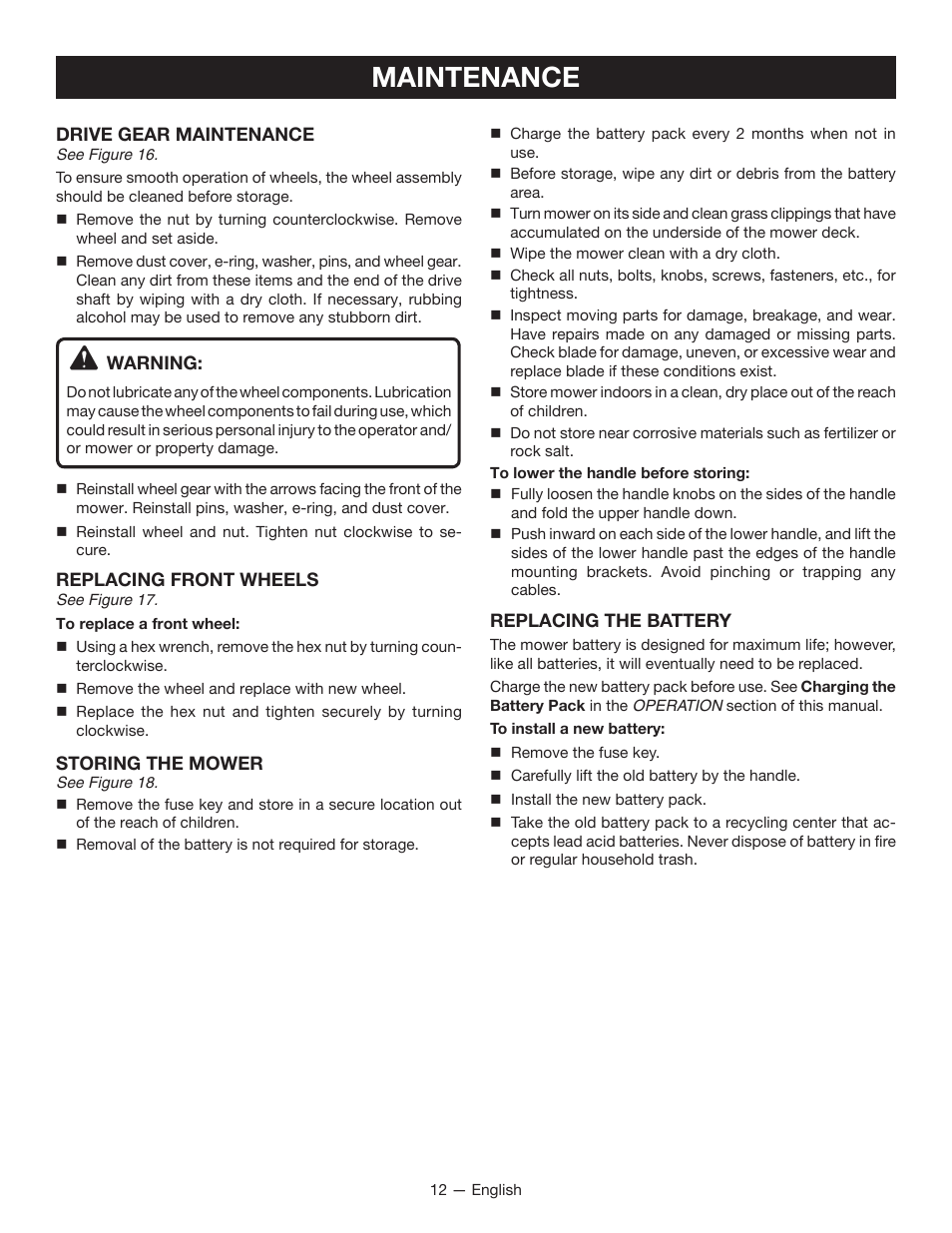 Maintenance | Ryobi RY14110А User Manual | Page 16 / 48