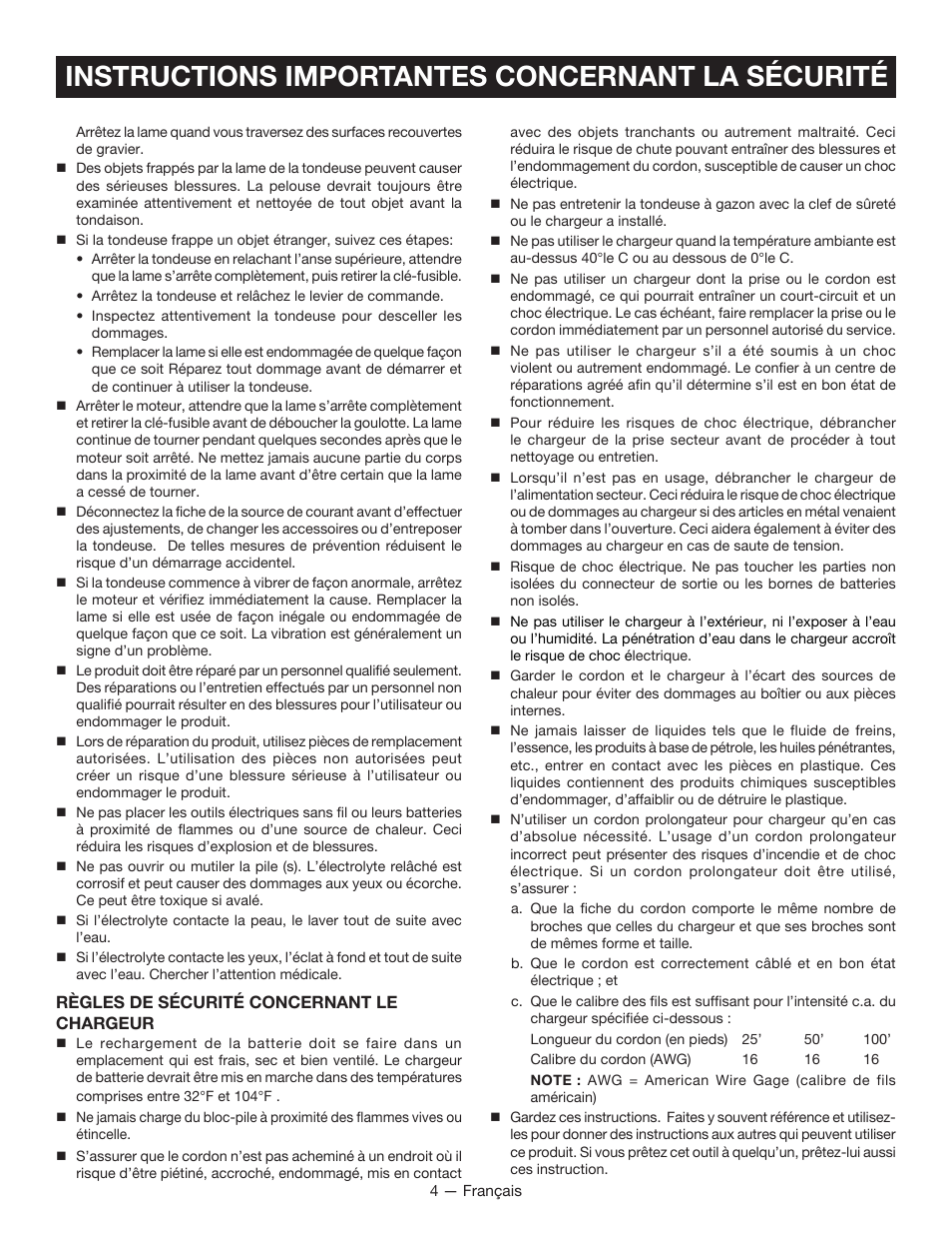 Instructions importantes concernant la sécurité | Ryobi RY14110А User Manual | Page 21 / 48