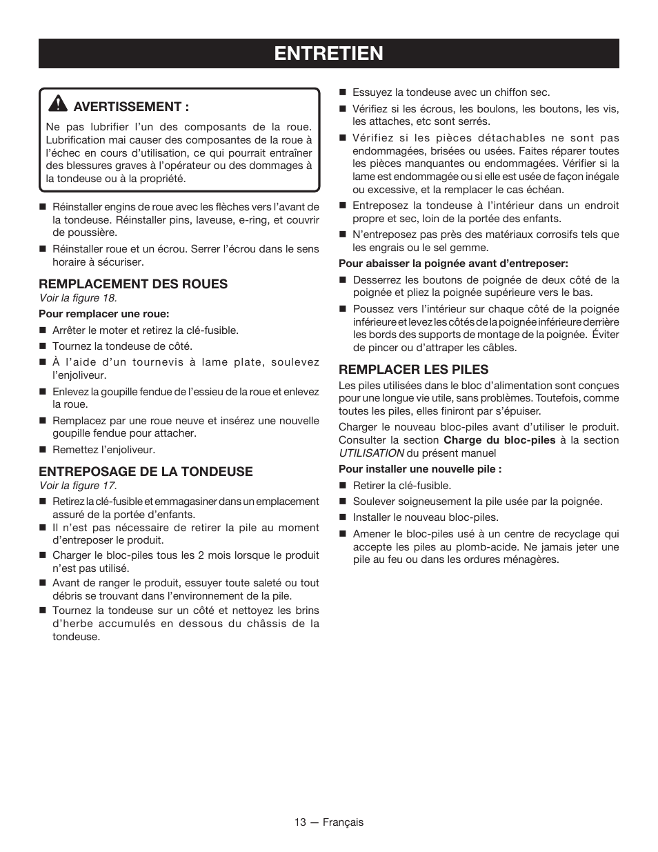 Entretien | Ryobi RY14110А User Manual | Page 30 / 48