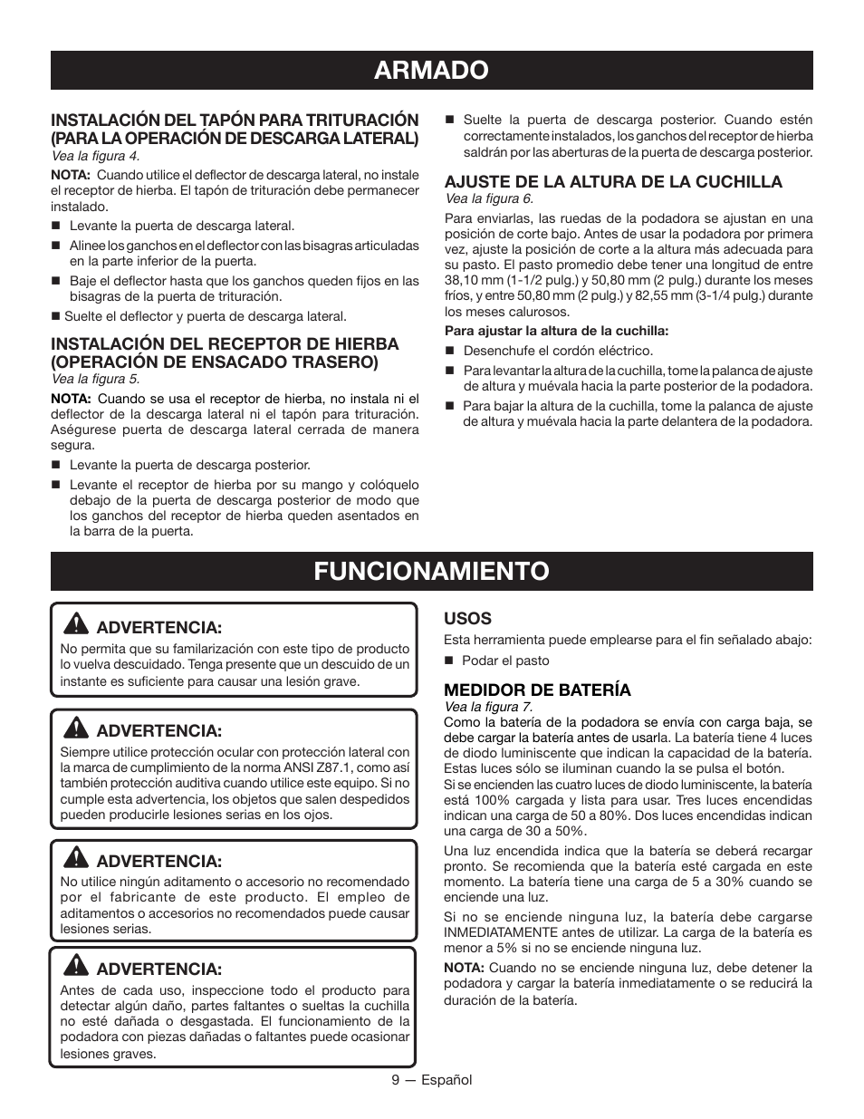 Armado funcionamiento | Ryobi RY14110А User Manual | Page 40 / 48