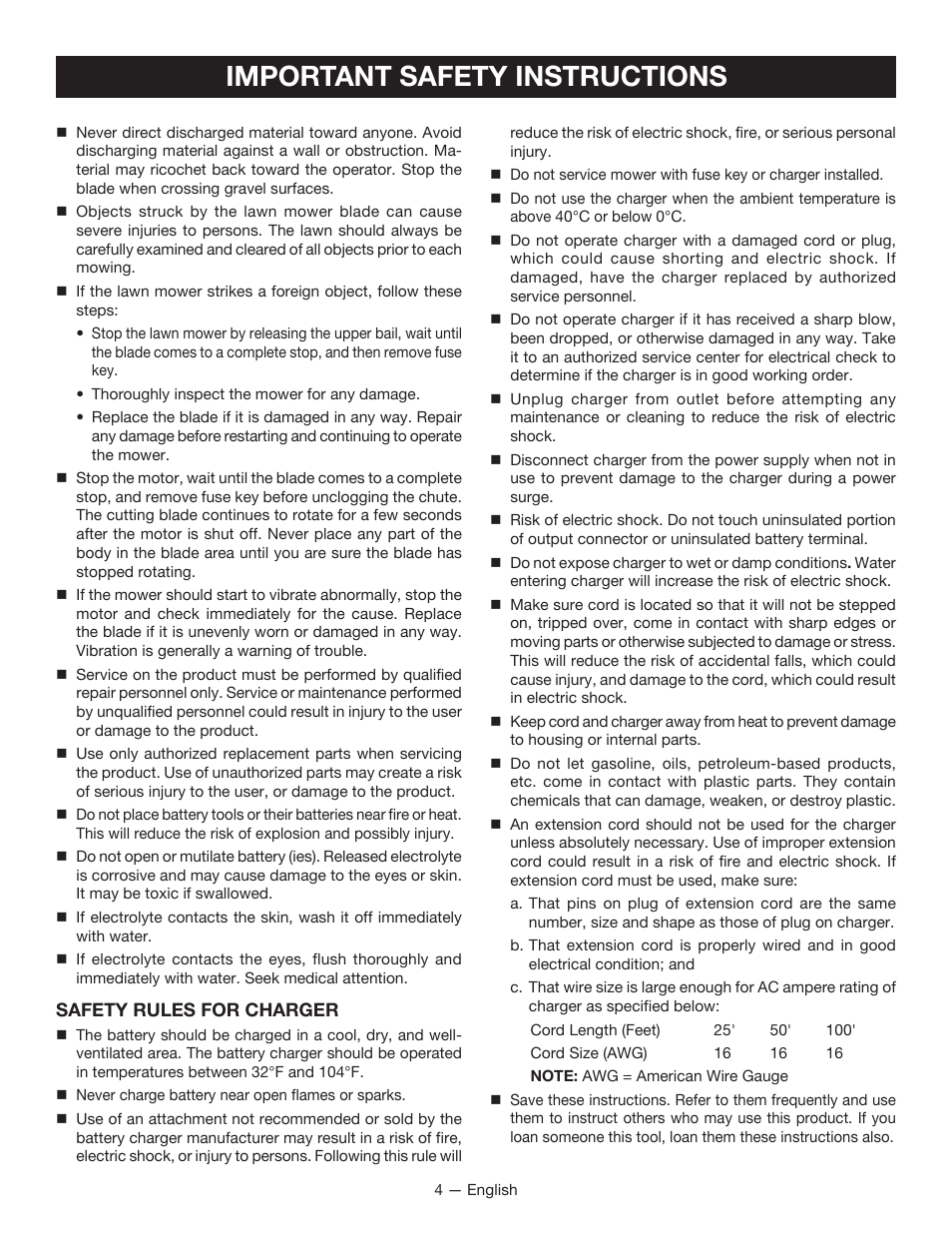 Important safety instructions | Ryobi RY14110А User Manual | Page 8 / 48