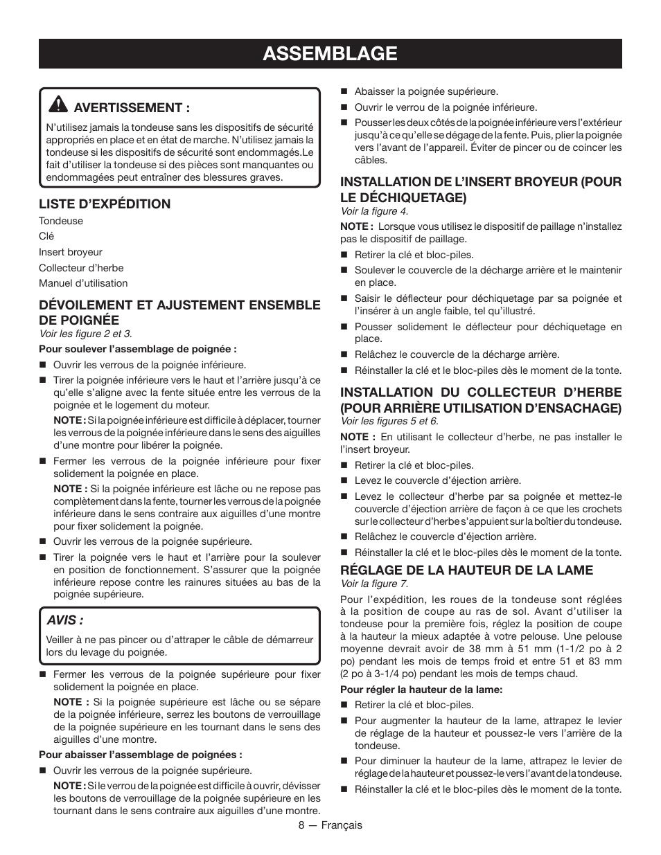 Assemblage | Ryobi RY40101 User Manual | Page 23 / 40