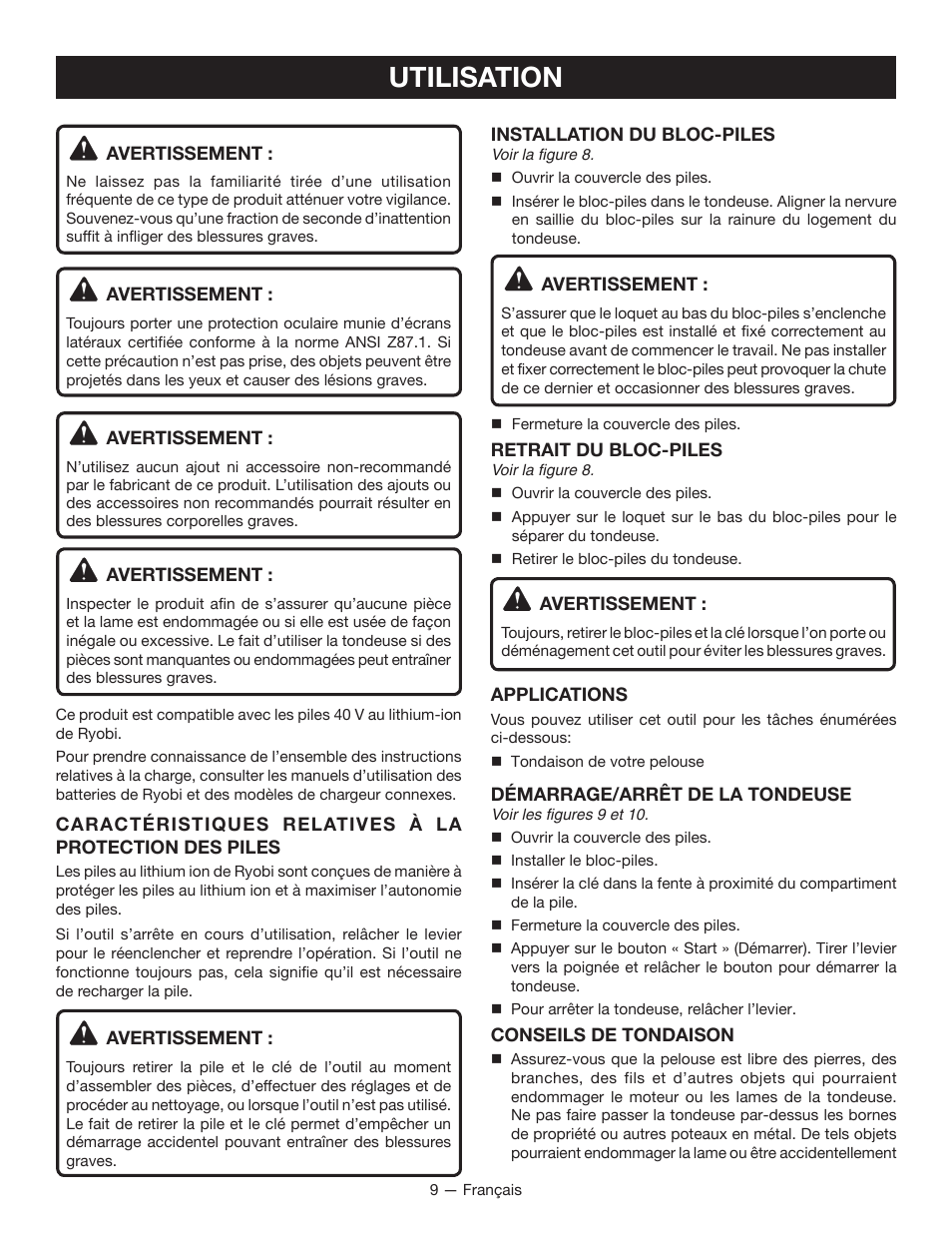 Utilisation | Ryobi RY40101 User Manual | Page 24 / 40