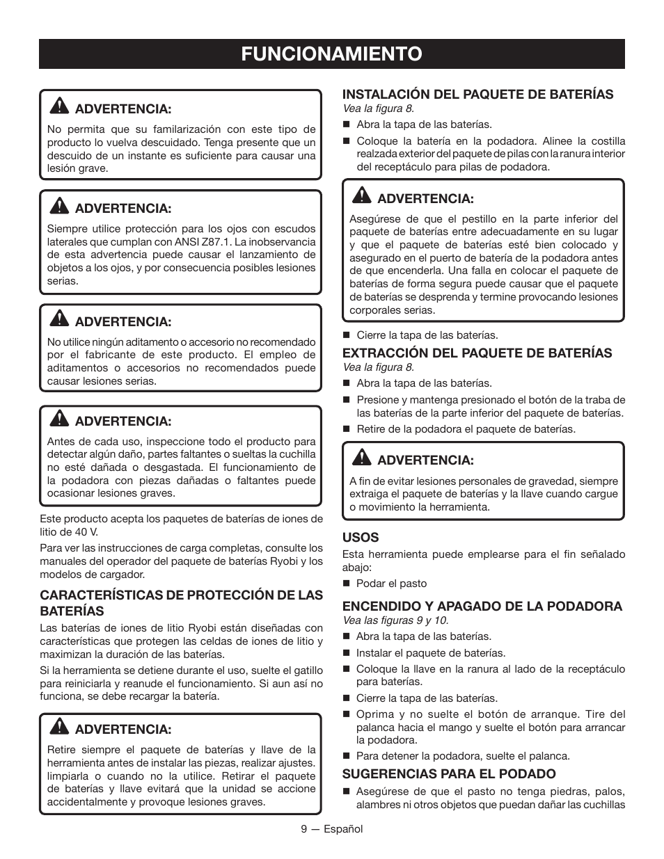 Funcionamiento | Ryobi RY40101 User Manual | Page 35 / 40