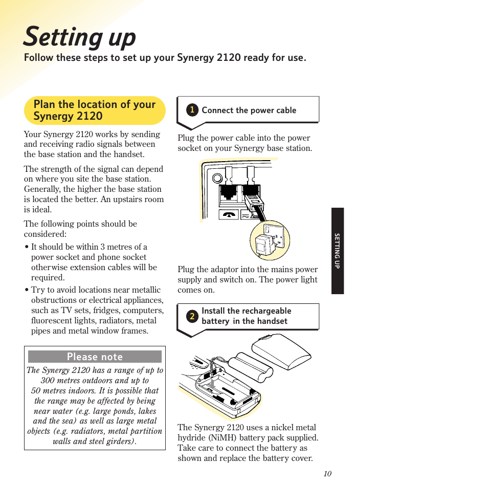 Setting up, Plan the location of your synergy 2120 | BT 2120 User Manual | Page 12 / 45