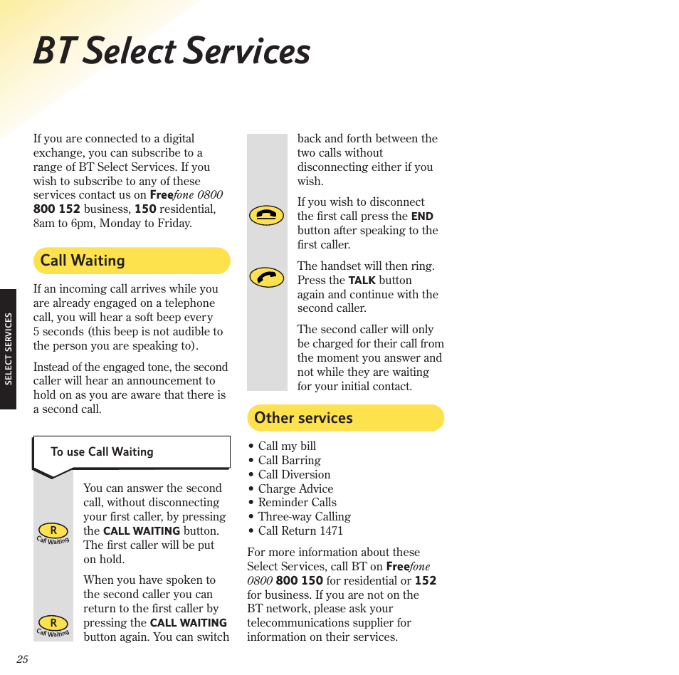 Bt select services, Call waiting other services | BT 2120 User Manual | Page 27 / 45