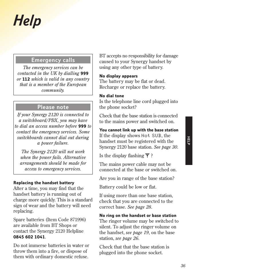Help | BT 2120 User Manual | Page 38 / 45