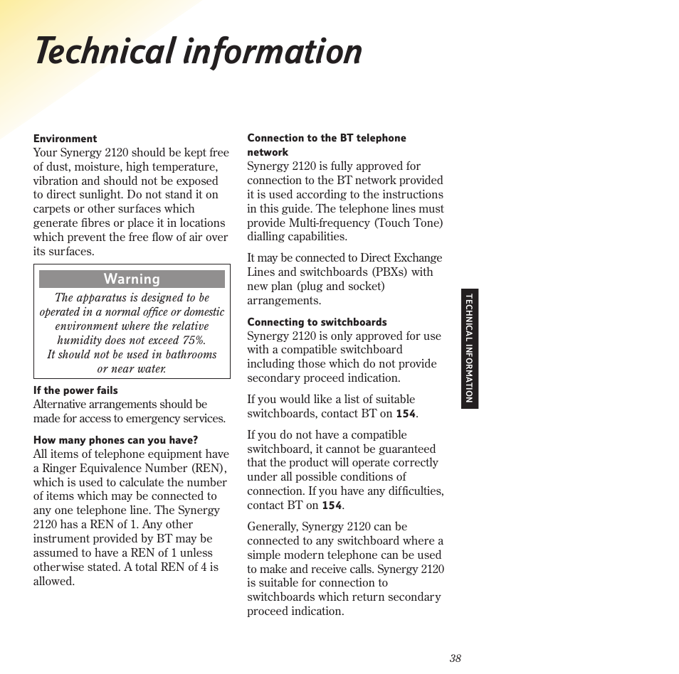 Technical information | BT 2120 User Manual | Page 40 / 45
