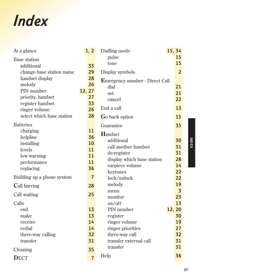 Index | BT 2120 User Manual | Page 42 / 45