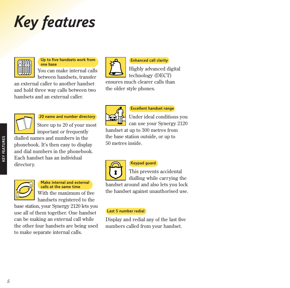 Key features | BT 2120 User Manual | Page 7 / 45