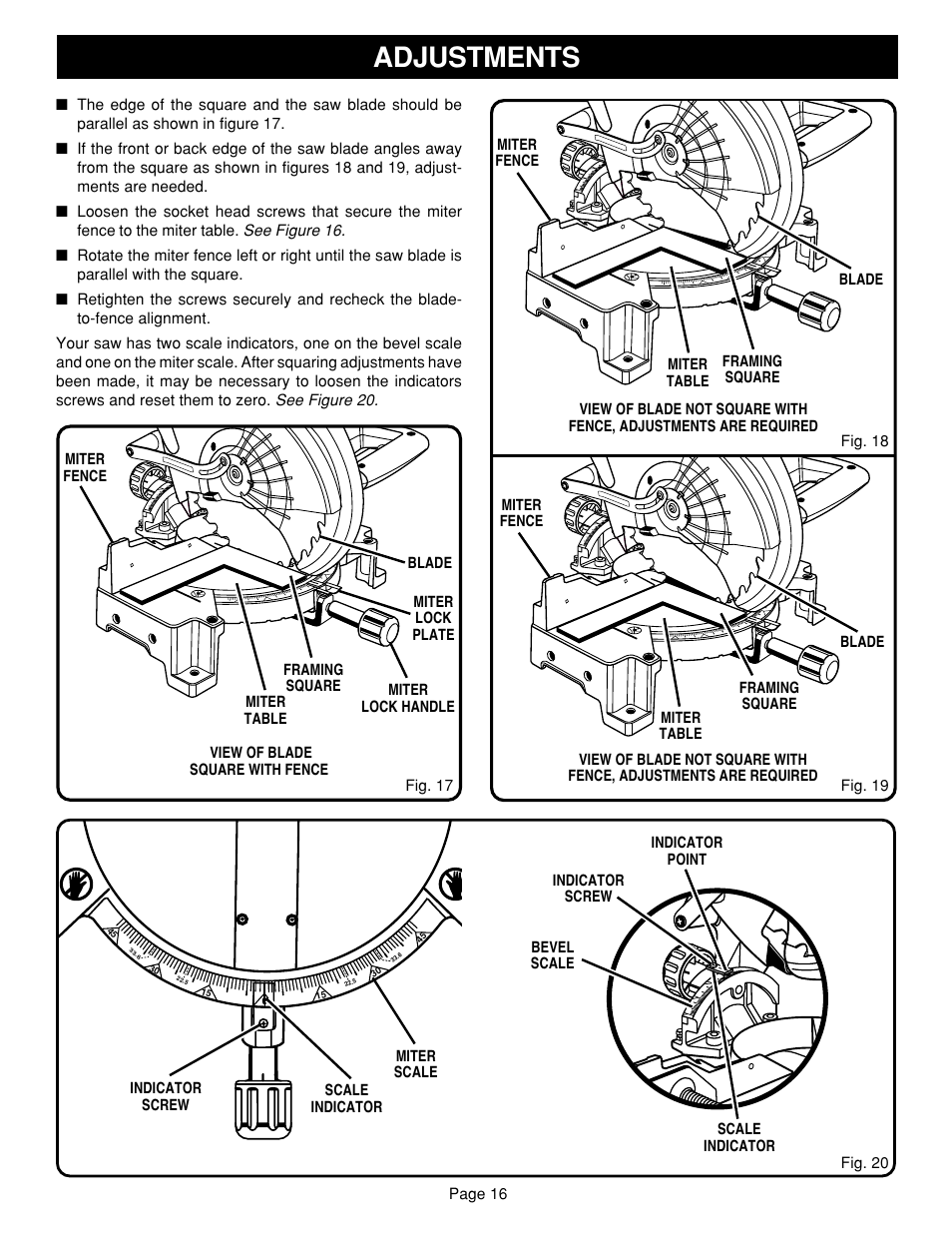 Adjustments | Ryobi TS1340 User Manual | Page 16 / 28