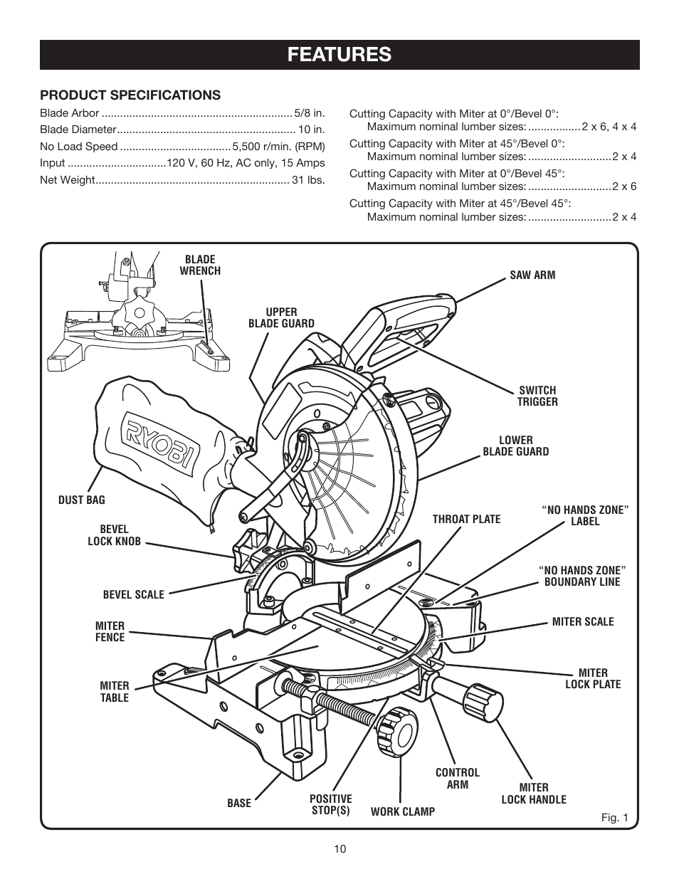 Features | Ryobi TS1342 User Manual | Page 10 / 30