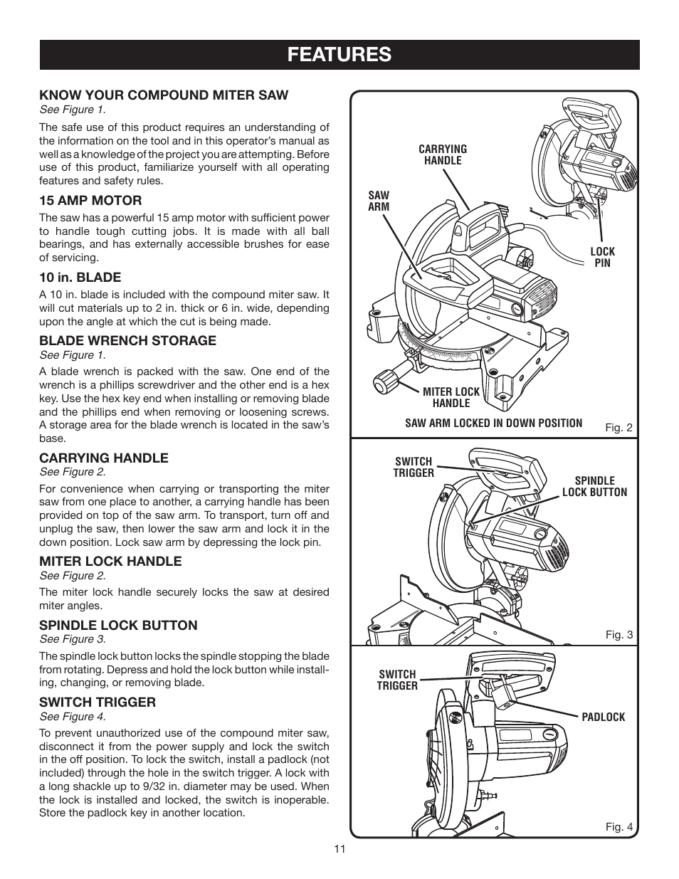 Features | Ryobi TS1342 User Manual | Page 11 / 30