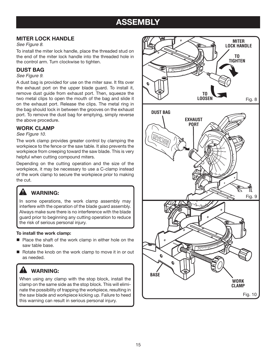 Assembly | Ryobi TS1342 User Manual | Page 15 / 30