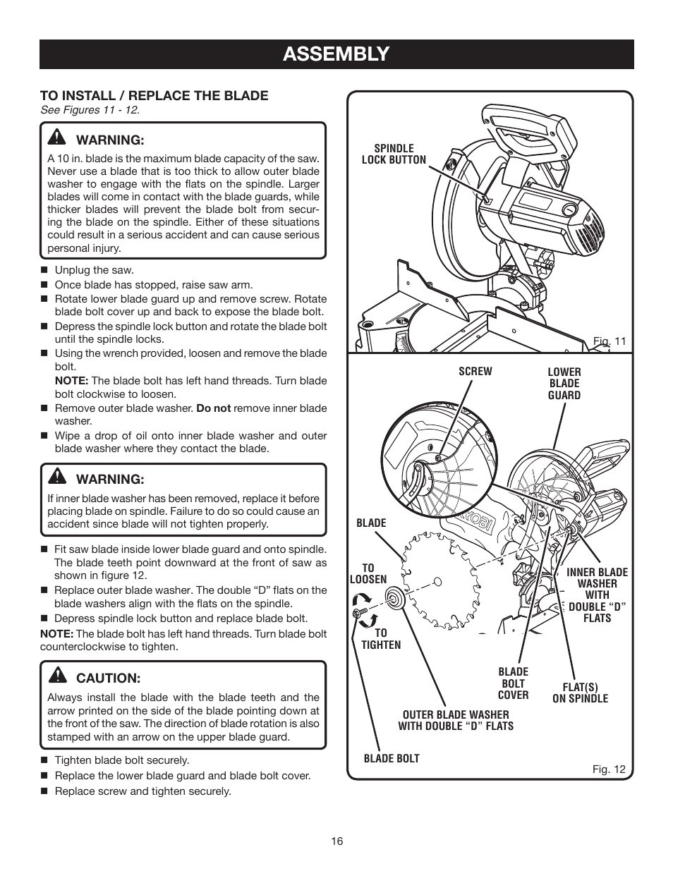 Assembly | Ryobi TS1342 User Manual | Page 16 / 30