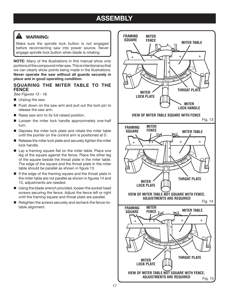 Assembly | Ryobi TS1342 User Manual | Page 17 / 30