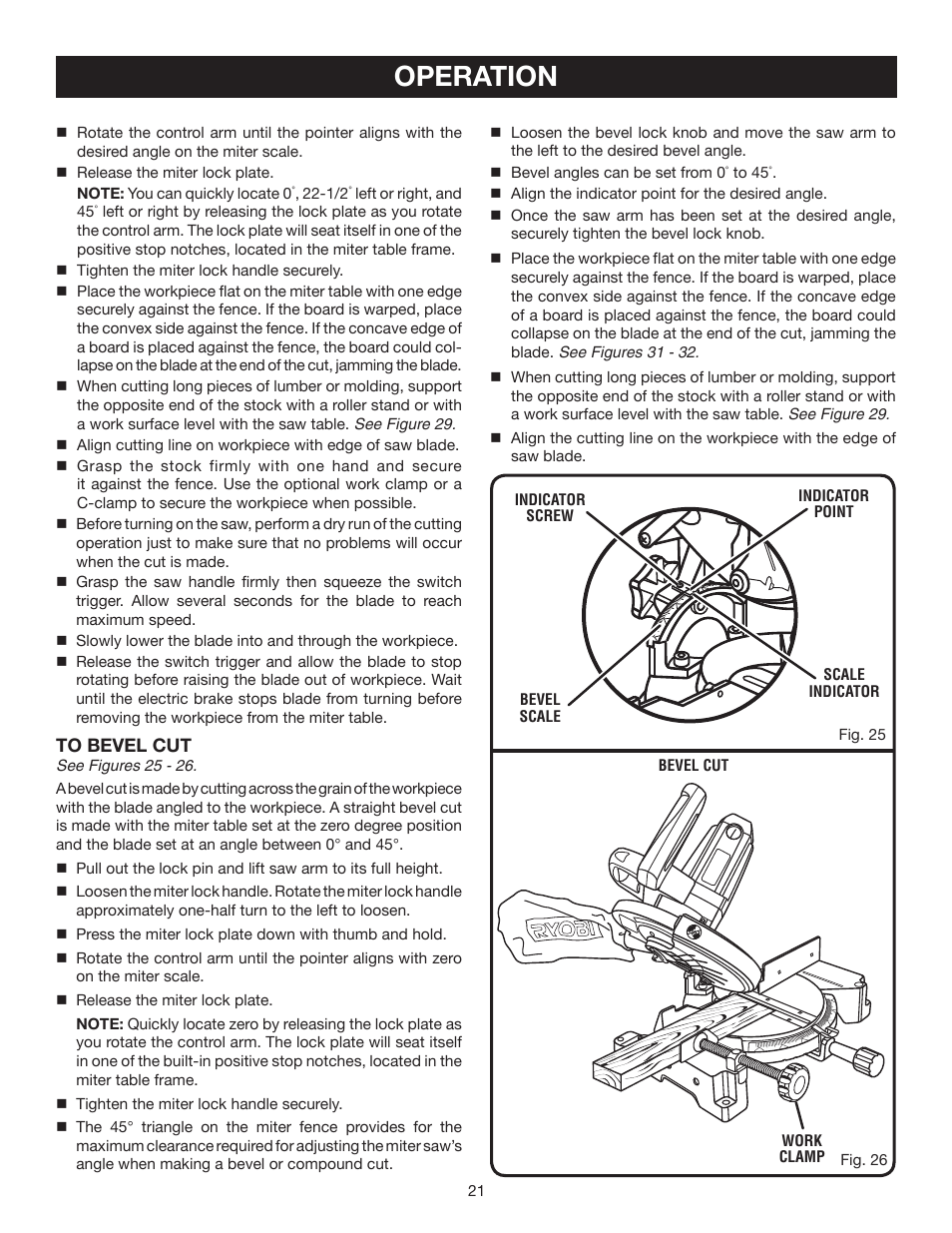 Operation | Ryobi TS1342 User Manual | Page 21 / 30