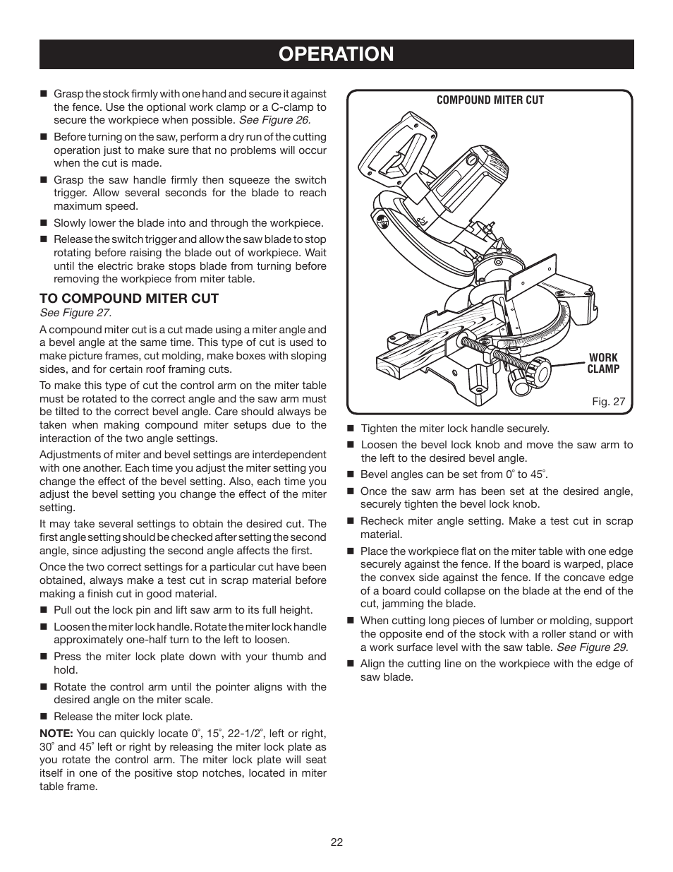 Operation | Ryobi TS1342 User Manual | Page 22 / 30