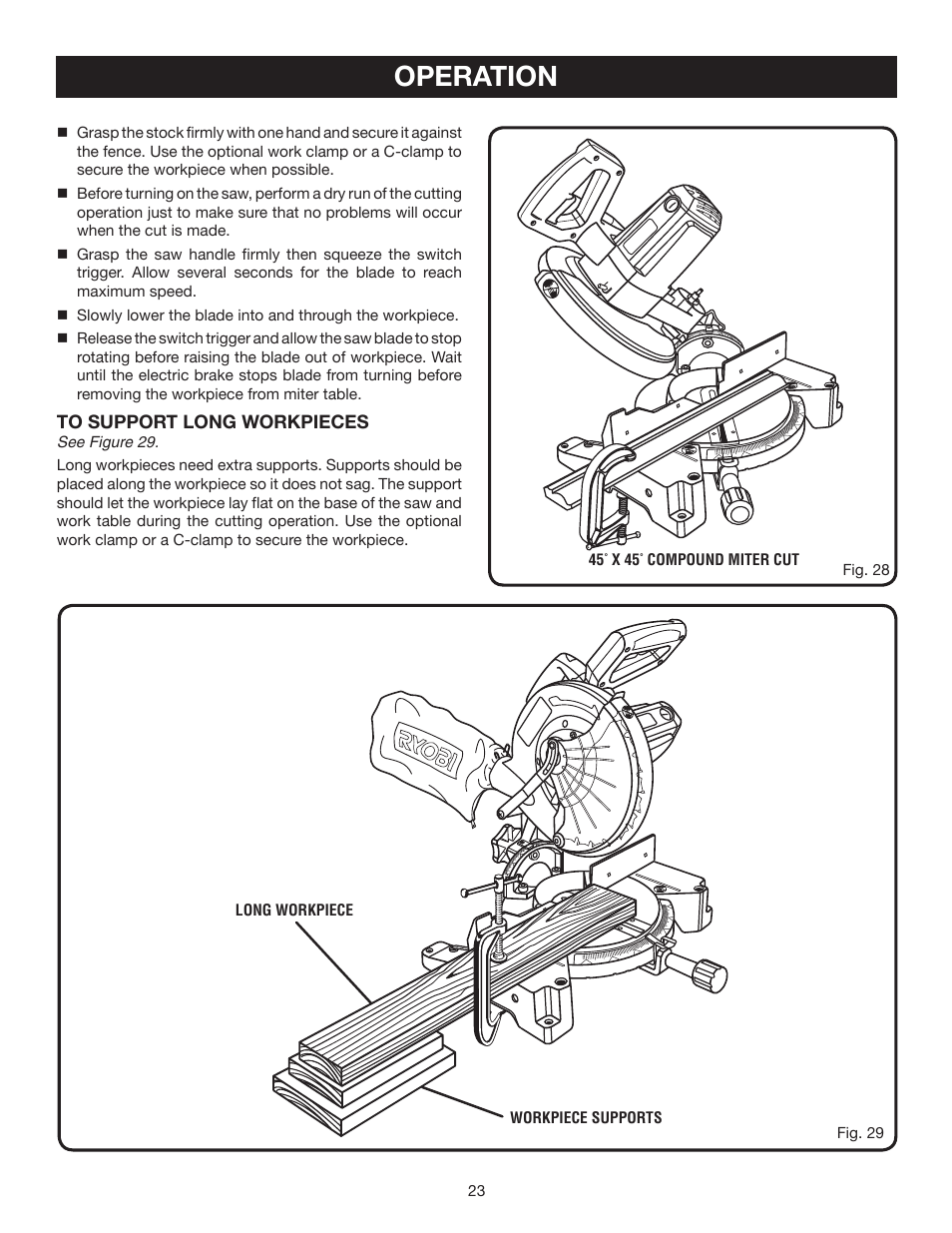 Operation | Ryobi TS1342 User Manual | Page 23 / 30