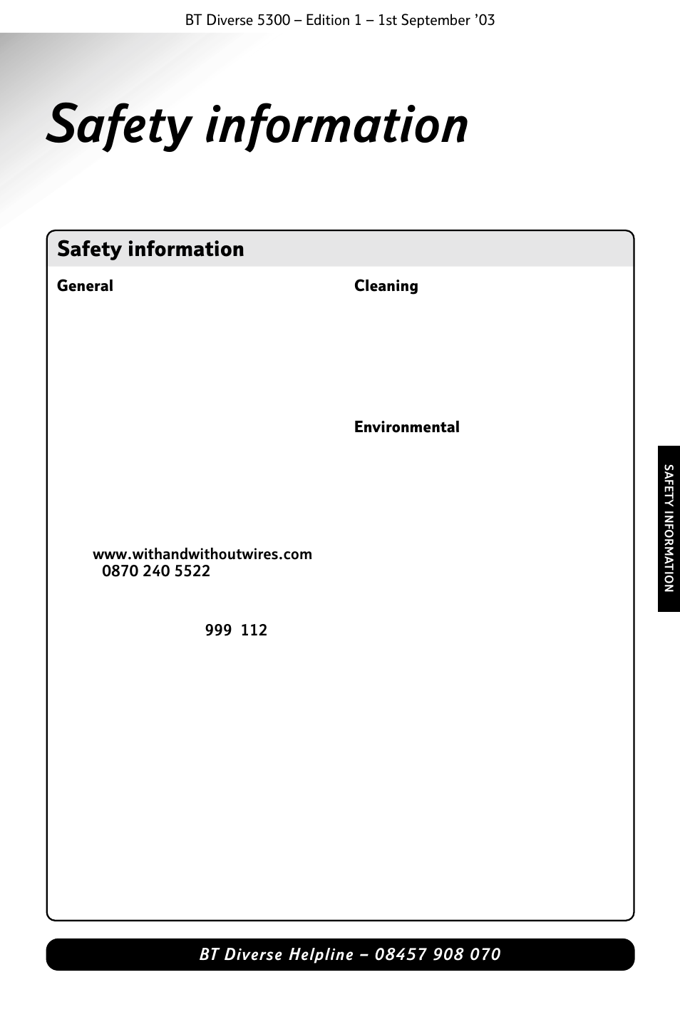 Safety information | BT 5300 User Manual | Page 11 / 54