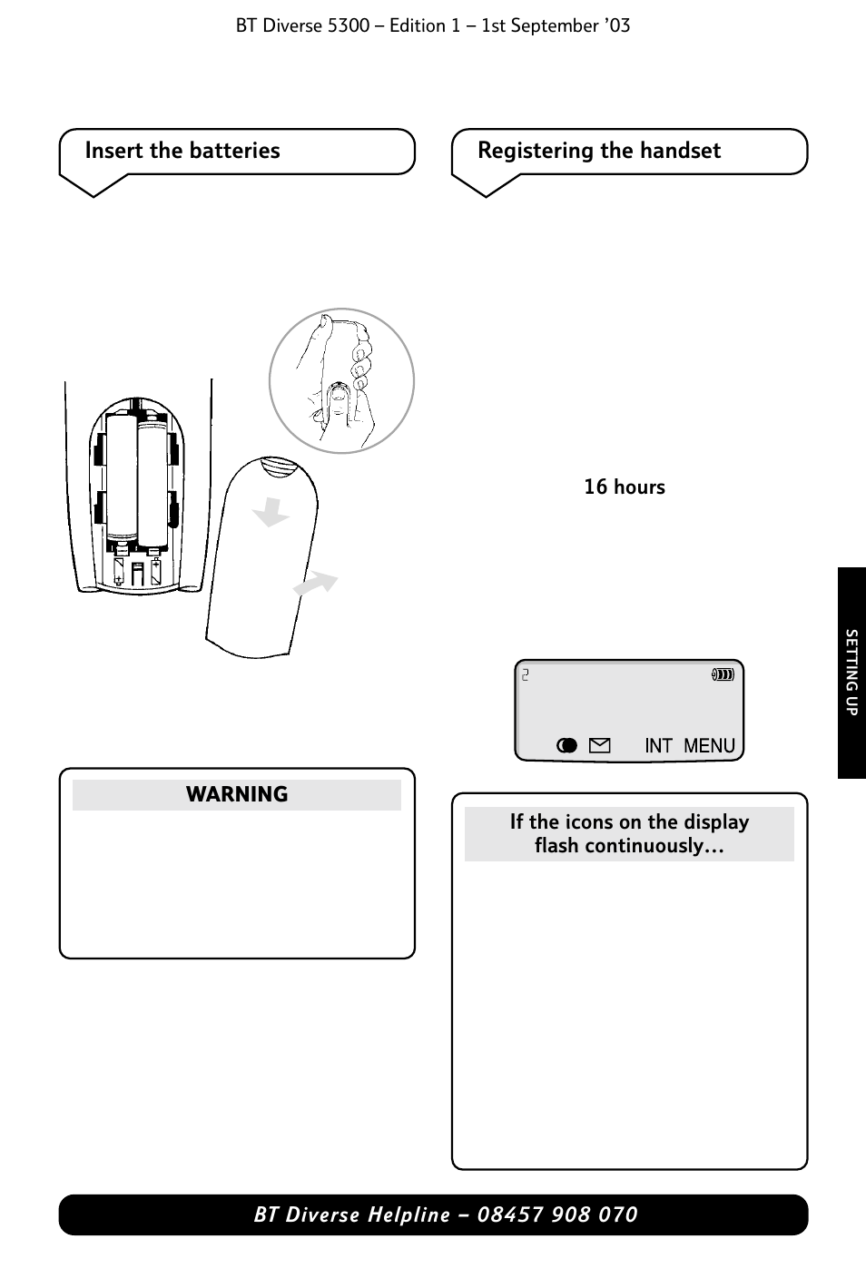 Insert the batteries registering the handset | BT 5300 User Manual | Page 13 / 54