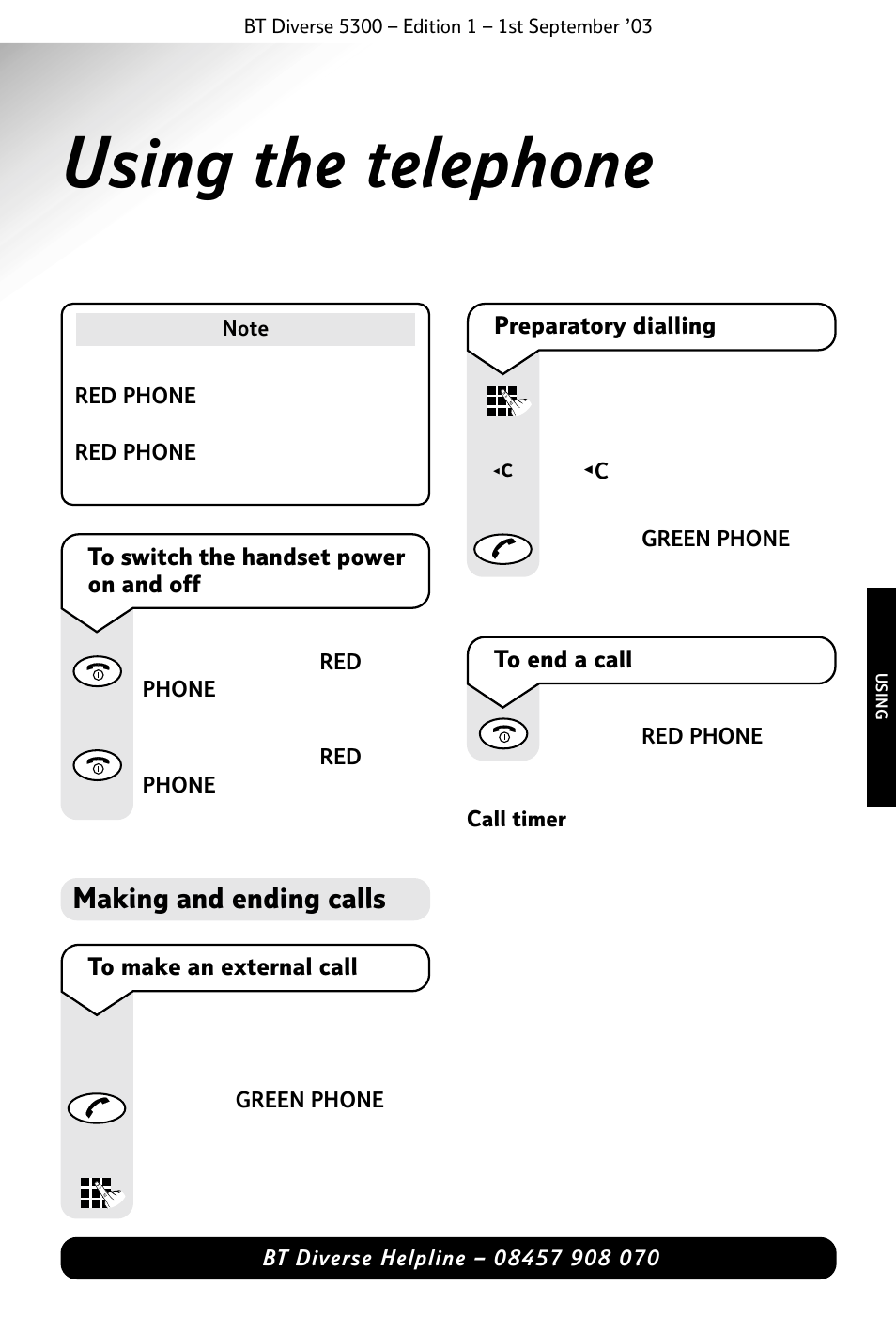 Using the telephone, Making and ending calls | BT 5300 User Manual | Page 17 / 54