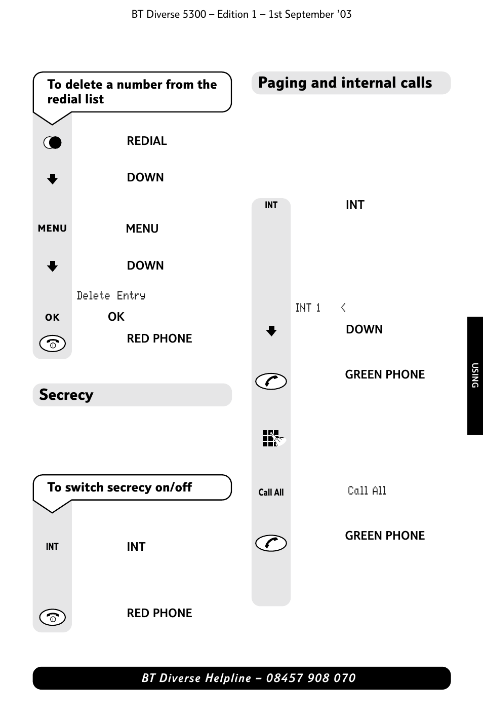 Paging and internal calls, Secrecy | BT 5300 User Manual | Page 25 / 54