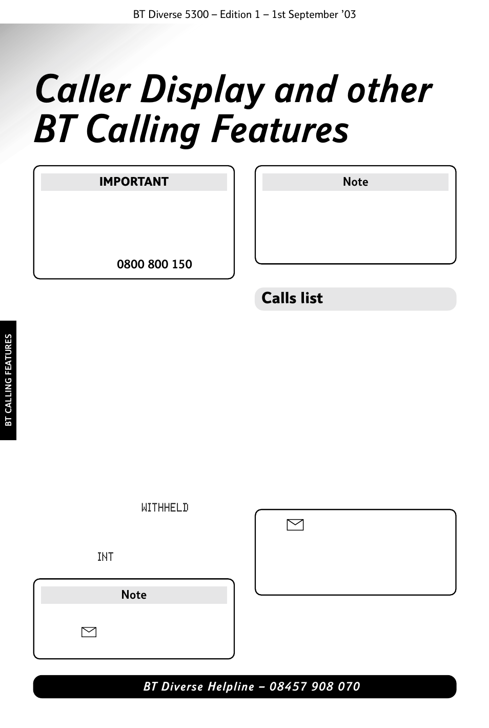 Caller display and other bt calling features, Calls list | BT 5300 User Manual | Page 28 / 54