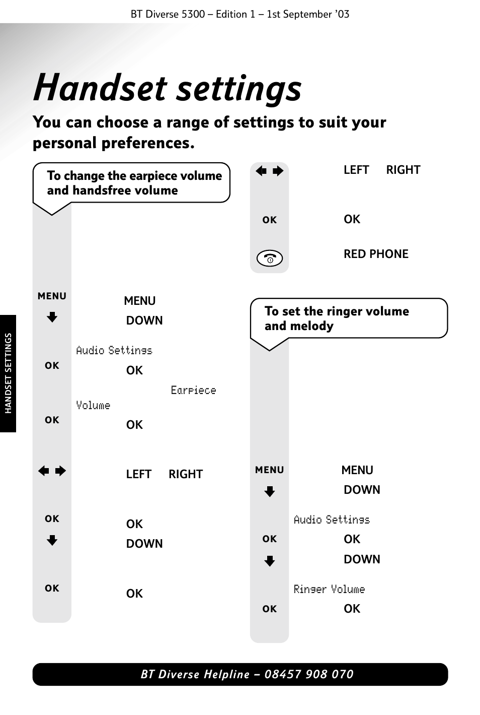 Handset settings | BT 5300 User Manual | Page 36 / 54