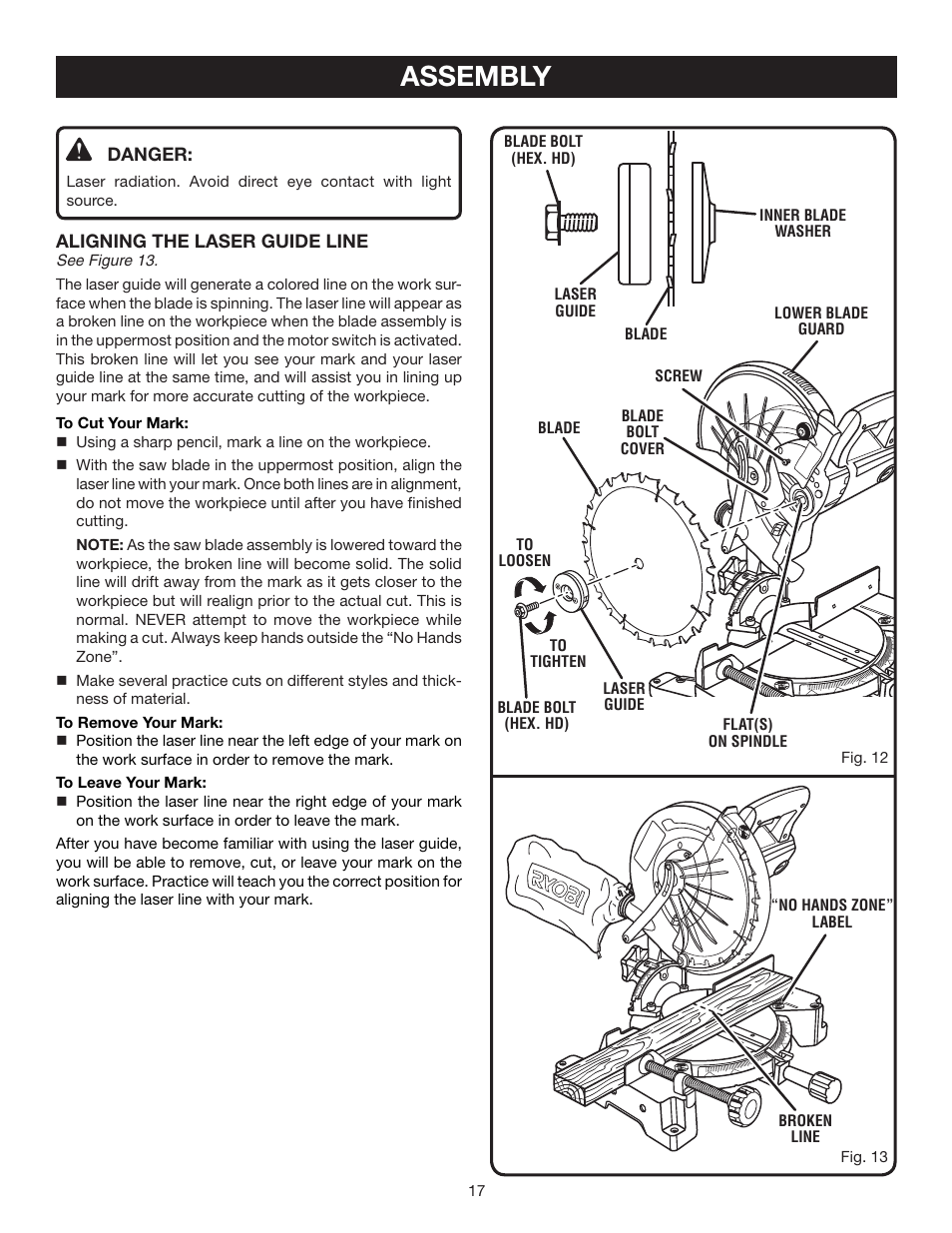 Assembly | Ryobi TS1342L User Manual | Page 17 / 32