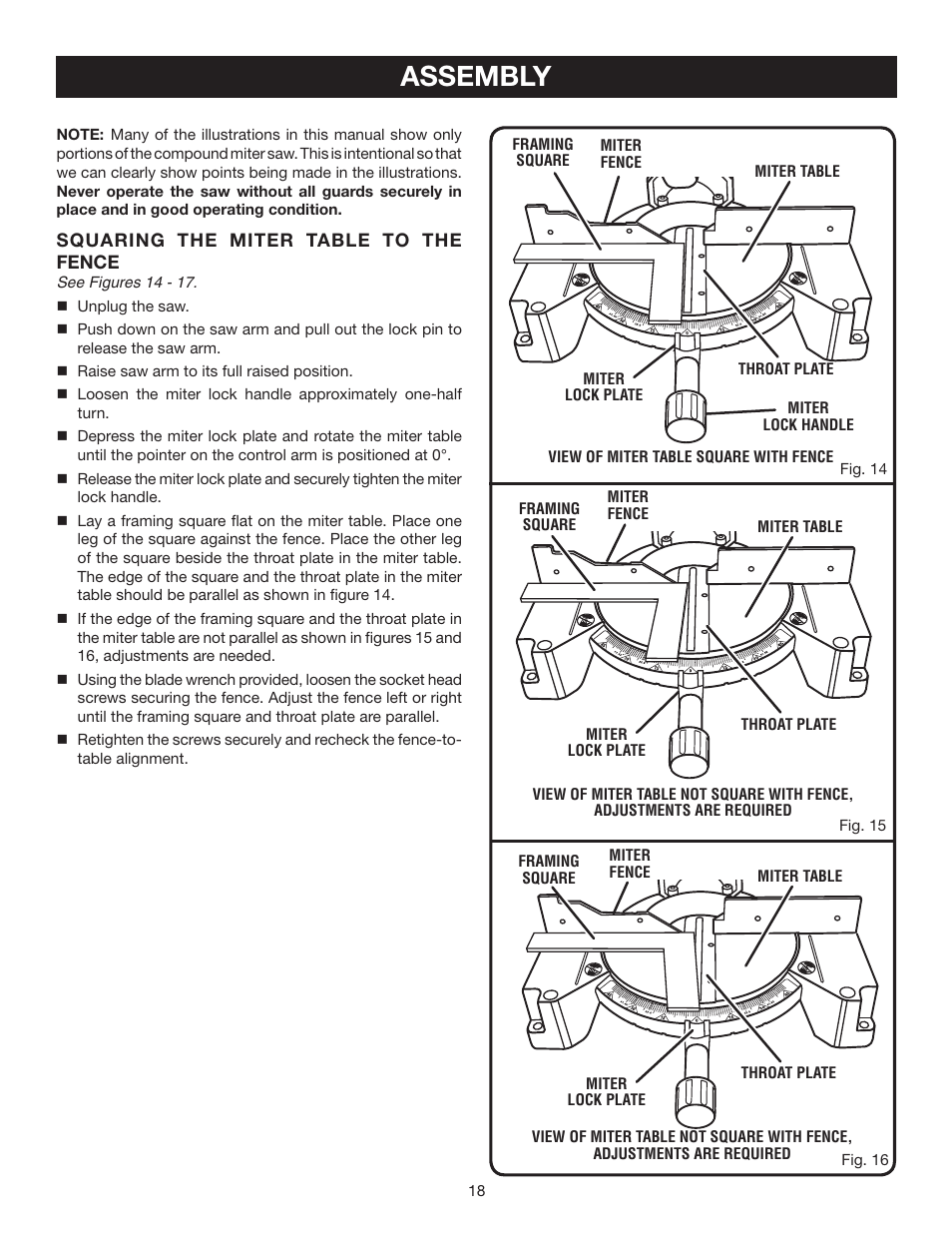Assembly | Ryobi TS1342L User Manual | Page 18 / 32