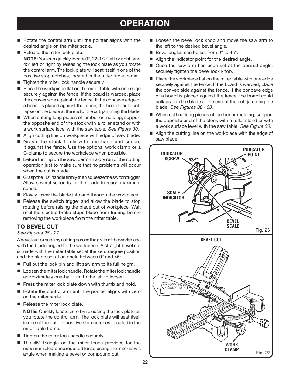 Operation | Ryobi TS1342L User Manual | Page 22 / 32