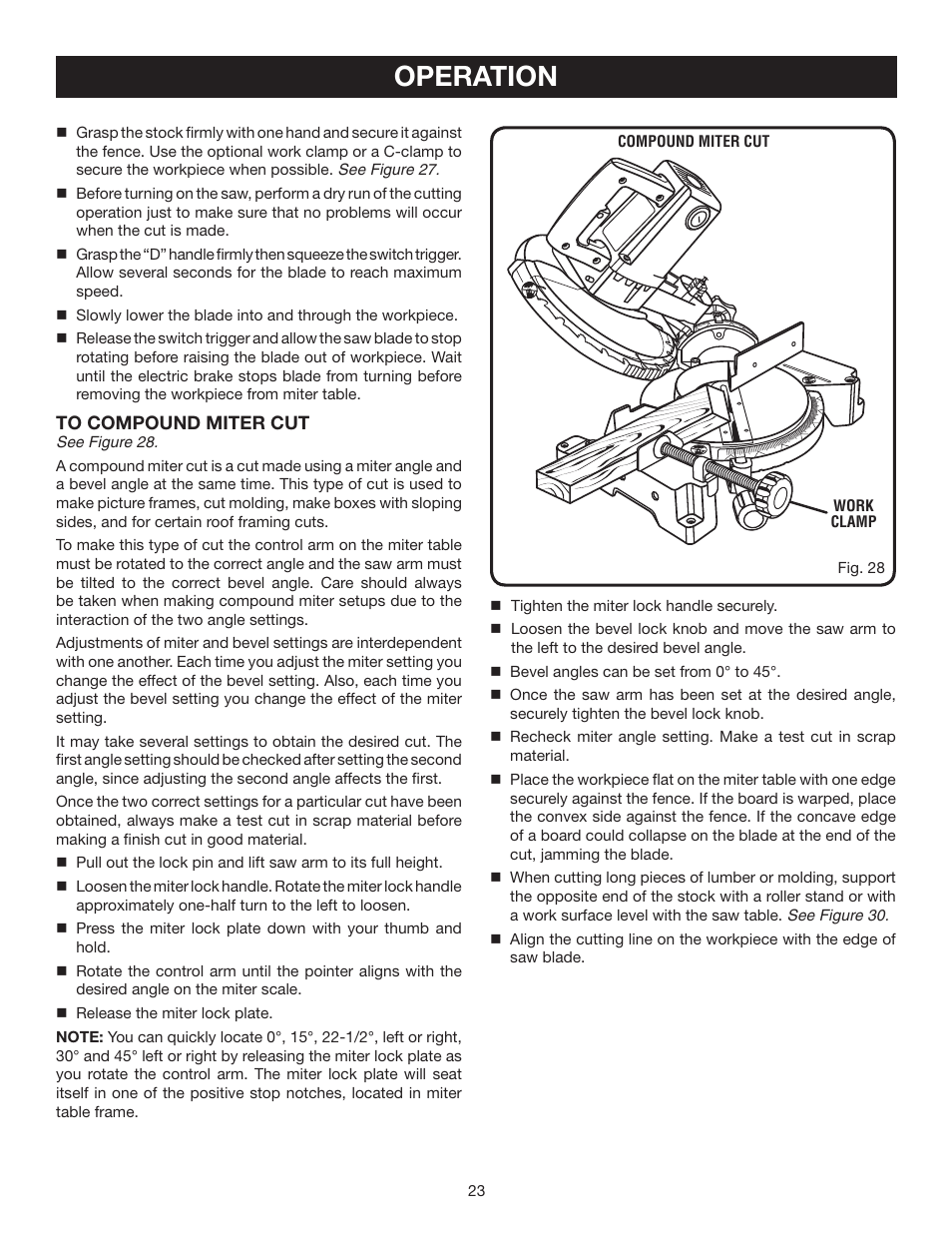 Operation | Ryobi TS1342L User Manual | Page 23 / 32