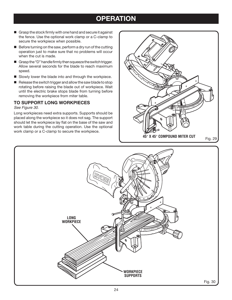 Operation | Ryobi TS1342L User Manual | Page 24 / 32