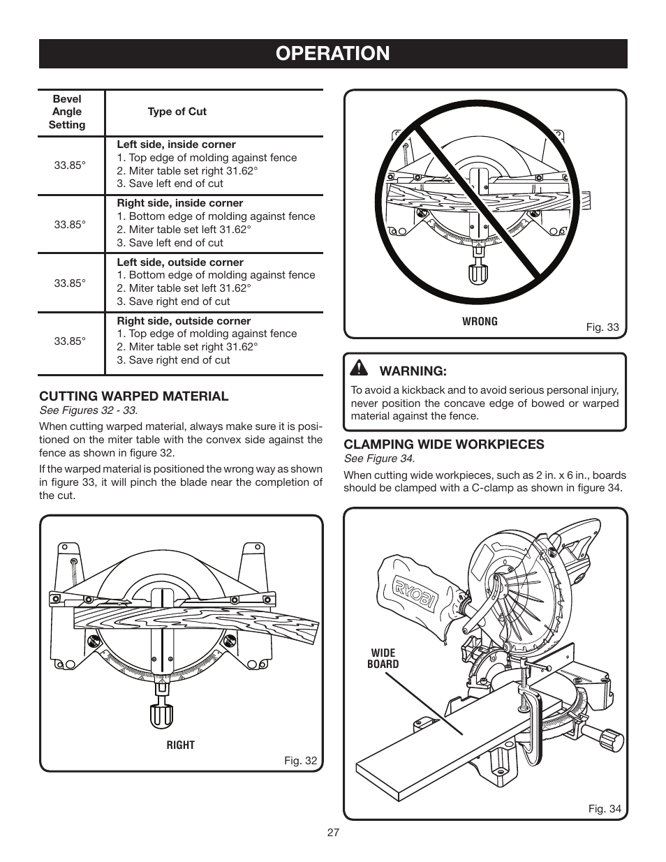Operation | Ryobi TS1342L User Manual | Page 27 / 32