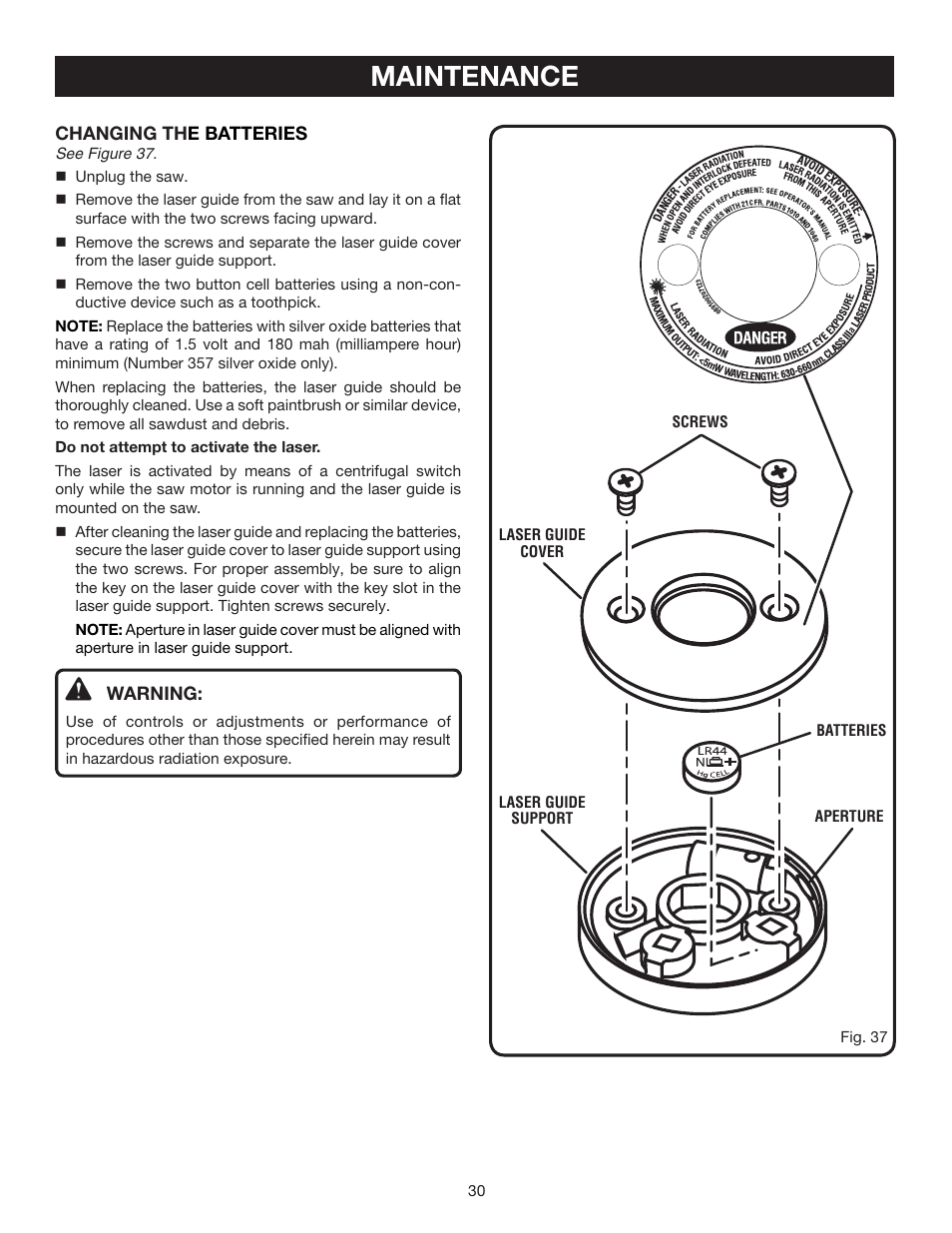 Maintenance | Ryobi TS1342L User Manual | Page 30 / 32